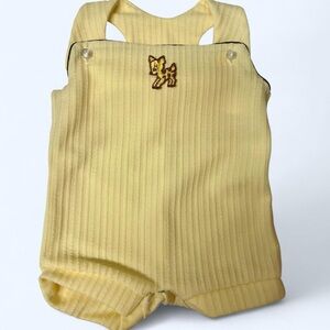 Vintage Yellow Ribbed Baby Romper with Fawn